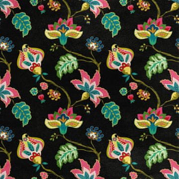 Royal Samt Stoff Polyester Zum Nähen - Motiv Fantasy-Blumen auf schwarzem