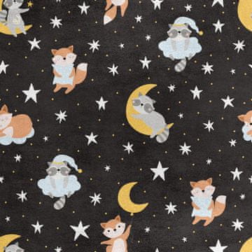 Royal Samt Stoff Polyester Zum Nähen - Motiv Waschbär und Fuchs in der Nacht
