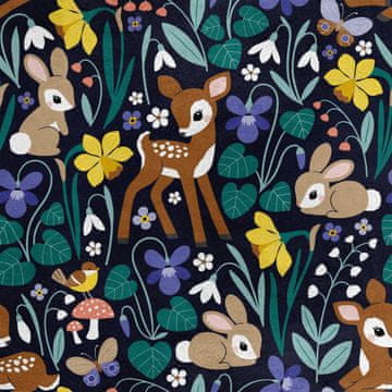 Royal Samt Stoff Polyester Zum Nähen - Motiv Hirsche und Hasen in Blumen