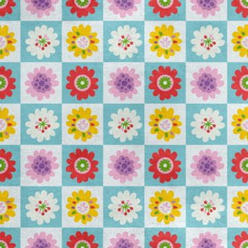 Royal Samt Stoff Polyester Zum Nähen - Motiv Retro-Blumen auf Quadraten