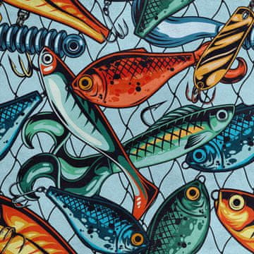Royal Samt Stoff Polyester Zum Nähen - Motiv Fisch im Netz