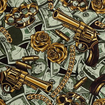Royal Samt Stoff Polyester Zum Nähen - Motiv Waffen und Rosen - zlatni