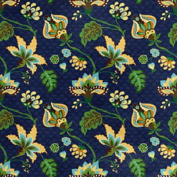 Royal Samt Stoff Polyester Zum Nähen - Motiv Fantasy-Blumen auf blauem