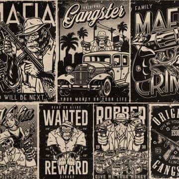 Royal Samt Stoff Polyester Zum Nähen - Motiv Plakatsammlung über die Mafia