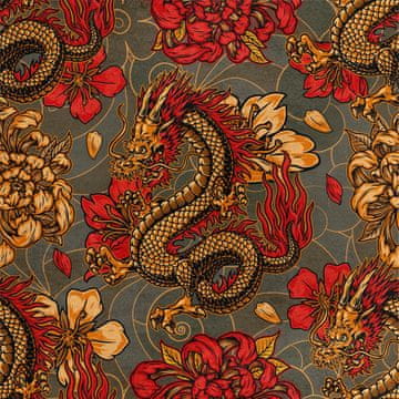 Royal Samt Stoff Polyester Zum Nähen - Motiv Feuerdrache