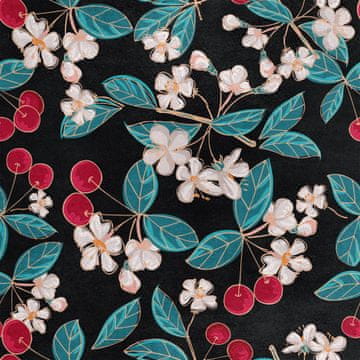 Royal Samt Stoff Polyester Zum Nähen - Motiv Kirschen auf einem Ast 2