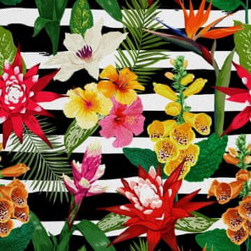 VANJSKI DEKOSTOFFE OXFORD - Motiv Blumen auf schwarzen Streifen