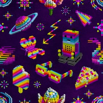Royal Samt Stoff Polyester Zum Nähen - Motiv Regenbogen-Pixel