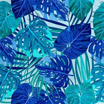 Royal Samt Stoff Polyester Zum Nähen - Motiv blaue tropische Blätter