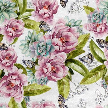 Royal Samt Stoff Polyester Zum Nähen - Motiv Blumen und Schmetterlinge