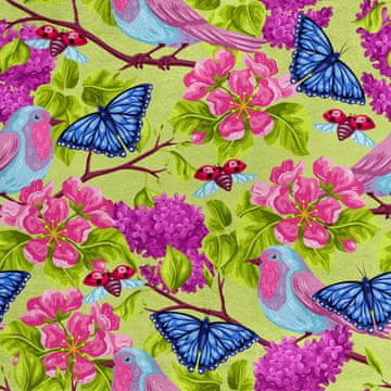 Royal Samt Stoff Polyester Zum Nähen - Motiv Frühlingsgarten