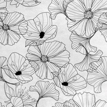 Royal Samt Stoff Polyester Zum Nähen - Motiv Schwarz-Weiß-Mohn