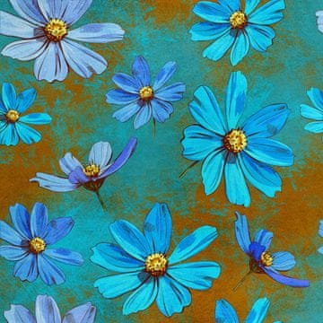 Royal Samt Stoff Polyester Zum Nähen - Motiv Blaue Blumen 2