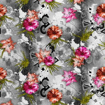 Royal Samt Stoff Polyester Zum Nähen - Motiv Blumen auf einem abstrakten Hintergrund