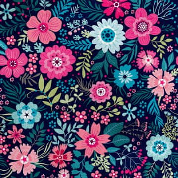 Royal Samt Stoff Polyester Zum Nähen - Motiv kleine rebele Blumen