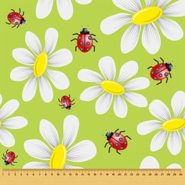 VANJSKI DEKOSTOFFE OXFORD - Motiv Gänseblümchen und Marienkäfer auf grünem