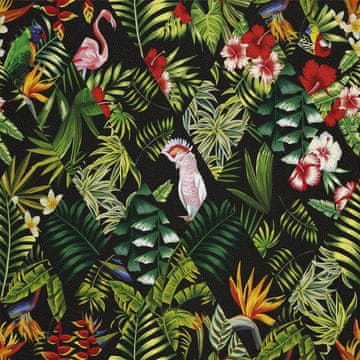 VANJSKI DEKOSTOFFE OXFORD - Motiv exotische Blumen und Papageien I DX158