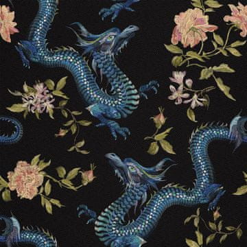 VANJSKI DEKOSTOFFE OXFORD - Motiv blaue Drachen I DX214