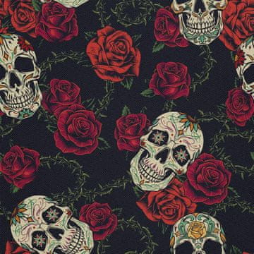 VANJSKI DEKOSTOFFE OXFORD - Motiv Totenköpfe und Rosen mit Dornen I DX646
