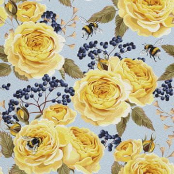 VANJSKI DEKOSTOFFE OXFORD - Motiv gelbe Rosen auf blauem I DX452