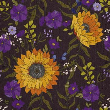 VANJSKI DEKOSTOFFE OXFORD - Motiv Sonnenblumen und lila Blumen I DX556
