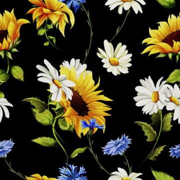 VANJSKI DEKOSTOFFE OXFORD - Motiv Blumen auf schwarzem I DX490
