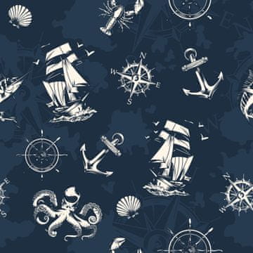 VANJSKI DEKOSTOFFE OXFORD - Motiv nautische symbole auf marineblauem I DR286