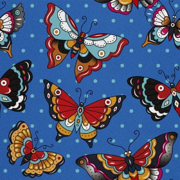 VANJSKI DEKOSTOFFE OXFORD - Motiv Schmetterlinge auf blauem gepunktetem