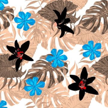 VANJSKI DEKOSTOFFE OXFORD - Motiv schwarze Blüten auf Palmblättern I DR189