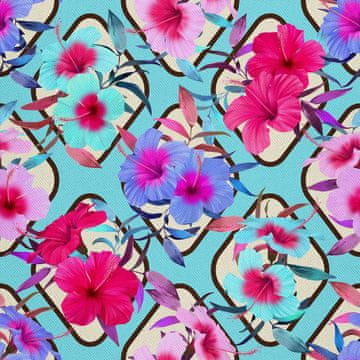 VANJSKI DEKOSTOFFE OXFORD - Motiv Hibiskus auf blauem