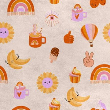Royal Samt Stoff Polyester Zum Nähen - Motiv Ballon Sonne Süßigkeiten