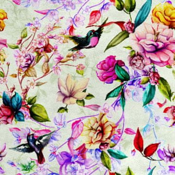 Royal Samt Stoff Polyester Zum Nähen - Motiv Magnolienblüten Vögel