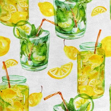 Royal Samt Stoff Polyester Zum Nähen - Motiv Limonade Aquarell