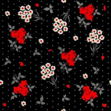 Royal Samt Stoff Polyester Zum Nähen - Motiv weiße und rote Blumensträuße