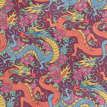 Royal Samt Stoff Polyester Zum Nähen - Motiv Drachen in Blumen