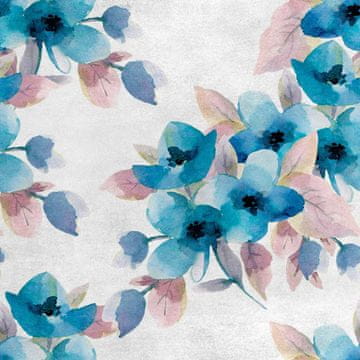 Royal Samt Stoff Polyester Zum Nähen - Motiv blaue Blumen Aquarell