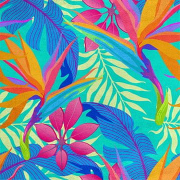 Royal Samt Stoff Polyester Zum Nähen - Motiv Blätter blauer Hintergrund