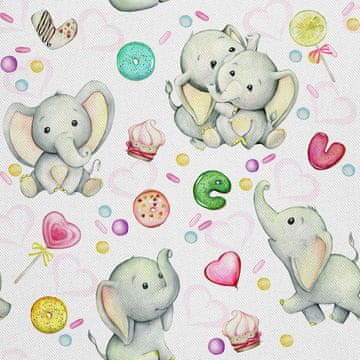 VANJSKI DEKOSTOFFE OXFORD - Motiv Elefant und Süßigkeiten