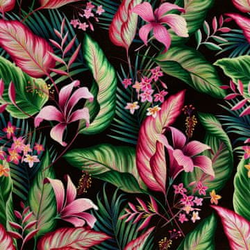 Royal Samt Stoff Polyester Zum Nähen - Motiv tropische Blumen 2