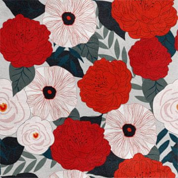 Royal Samt Stoff Polyester Zum Nähen - Motiv weiße und rote Blüten
