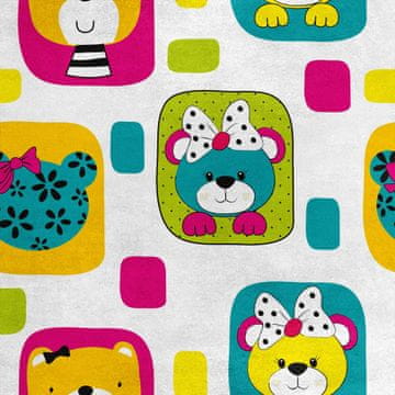 Royal Samt Stoff Polyester Zum Nähen - Motiv Teddybär und Quadrate