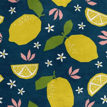 Royal Samt Stoff Polyester Zum Nähen - Motiv Zitronen und kleine Blumen