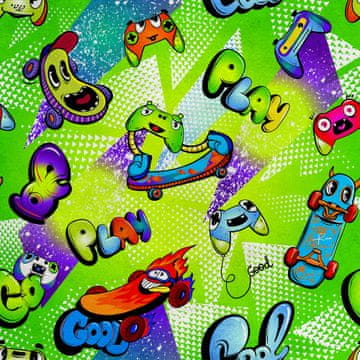 Royal Samt Stoff Polyester Zum Nähen - Motiv Bunte Skateboards