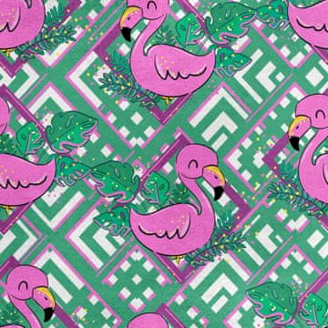 Royal Samt Stoff Polyester Zum Nähen - Motiv Flamingo und Blätter