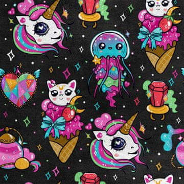 Royal Samt Stoff Polyester Zum Nähen - Motiv verschiedene Kawaii-Elemente
