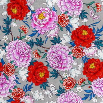 Royal Samt Stoff Polyester Zum Nähen - Motiv rosa und weiße Pfingstrosen