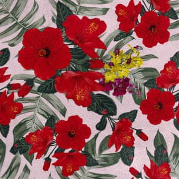 Royal Samt Stoff Polyester Zum Nähen - Motiv Roter Hibiskus