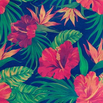 Royal Samt Stoff Polyester Zum Nähen - Motiv Hibiskusblüten 1