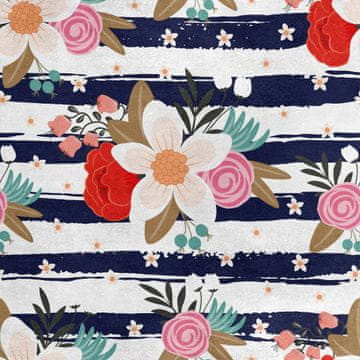 Royal Samt Stoff Polyester Zum Nähen - Motiv Blumen auf den Streifen