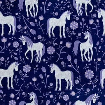 Royal Samt Stoff Polyester Zum Nähen -Motiv Einhorn und Blumen